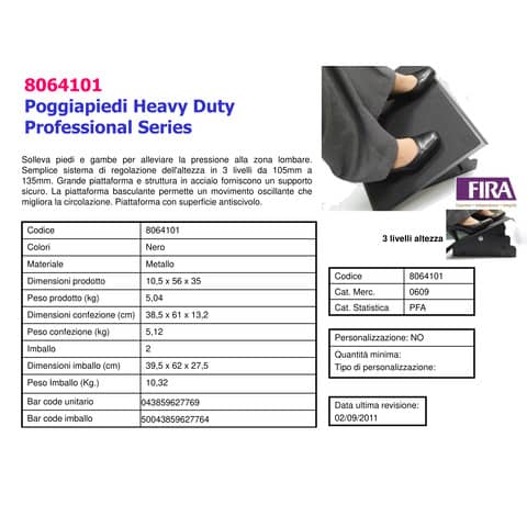 Poggiapiedi FELLOWES Professional Series™ Heavy Duty acciaio nero h. 105/120/135mm - 8064101